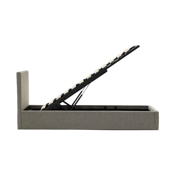 Sivá čalúnená jednolôžková posteľ s úložným priestorom s roštom 90x200 cm Nahiri – Kave Home-image-3