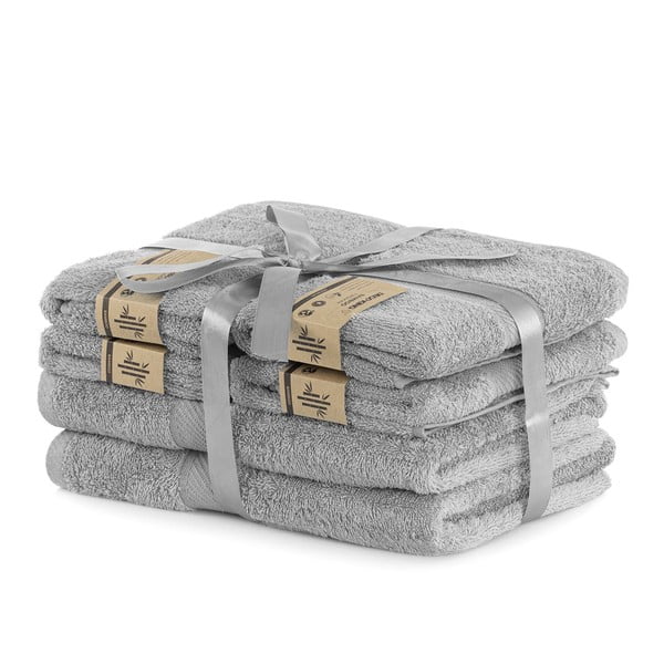 Sivé froté uteráky a osušky v súprave 6 ks s prímesou bambusu Bamby – DecoKing-image-1