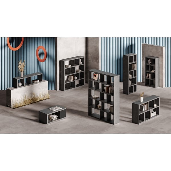 Sivá knižnica v dekore betónu 150x83 cm Berlin – TemaHome-image-1