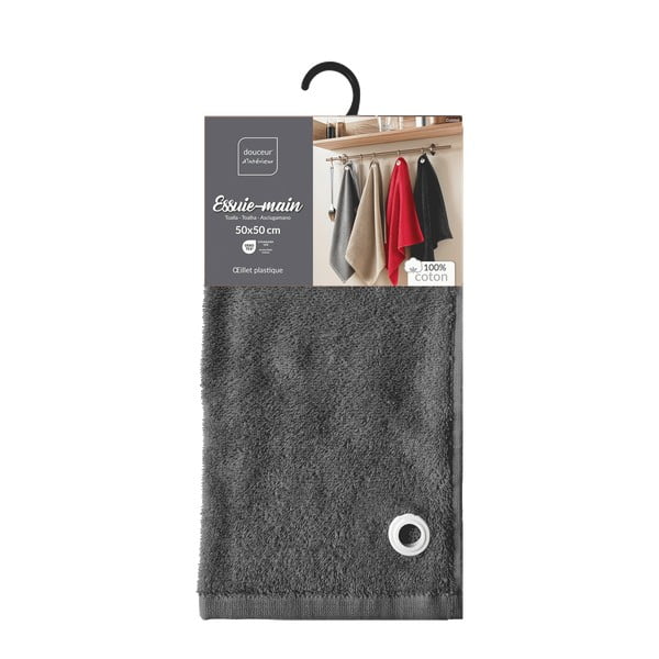 Antracitový froté bavlnený uterák 50x50 cm Cuistot – douceur d'intérieur-image-3