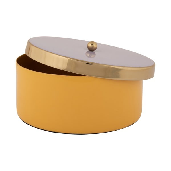 Žltý dekoratívny kovový úložný box ø 16x6 cm Double Funky – PT LIVING-image-3