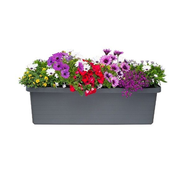 Antracitový veľkoobjemový samozavlažovací kvetináč Plastia Berberis TRIO, 72 l-image-1