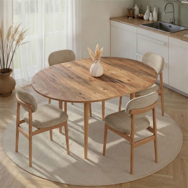 Okrúhly rozkladací jedálenský stôl s prídavnou doskou v dekore borovice ø 100 cm Viona – Kalune Design-image-2