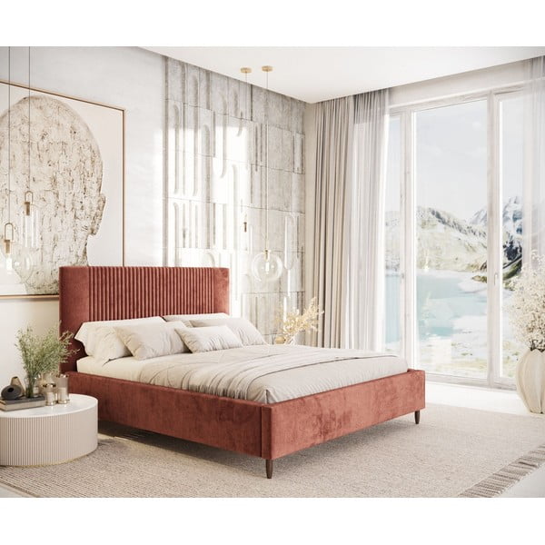 Čalúnená dvojlôžková posteľ s úložným priestorom s roštom 180x200 cm v tehlovej farbe Etero – Maison de Rêve-image-1