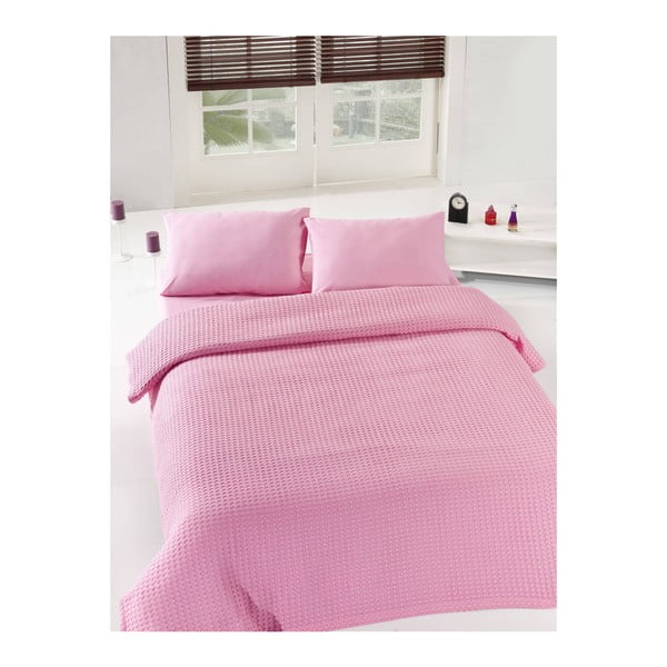 Ružová ľahká prikrývka cez posteľ Pink Pique, 200 x 235 cm