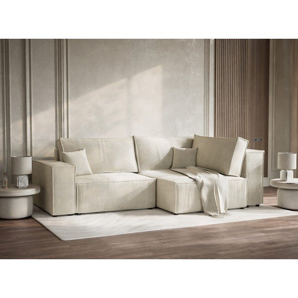 Krémová ženilková rozkladacia/s úložným priestorom rohová pohovka (pravý roh/do L) Tonga – Maison de Rêve-image-4