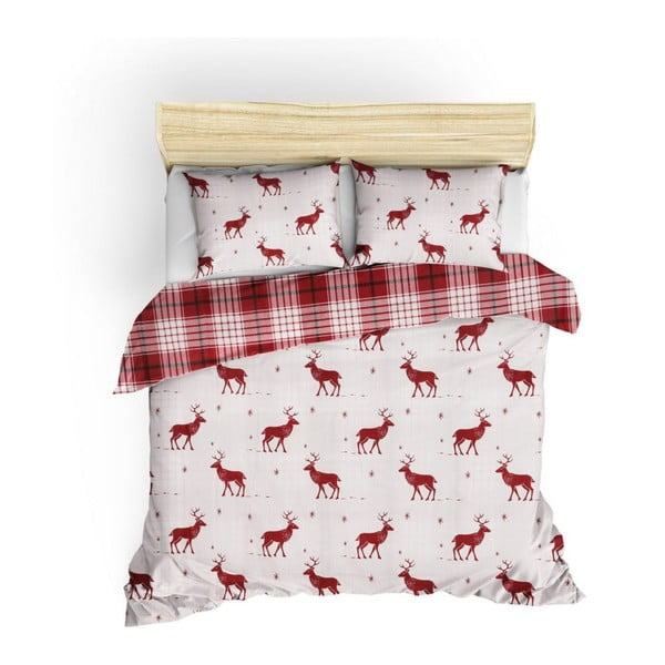 Obliečky s plachtou s prímesou bavlny na dvojlôžko Mijolnir Geyik Claret Red, 200 × 220 cm