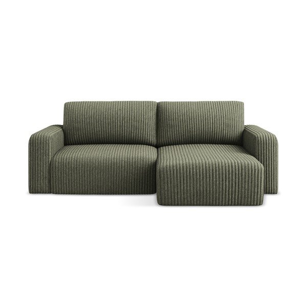 Zelená menčestrová rozkladacia/s úložným priestorom rohová pohovka (pravý roh/s leňoškou) Kona – Makamii