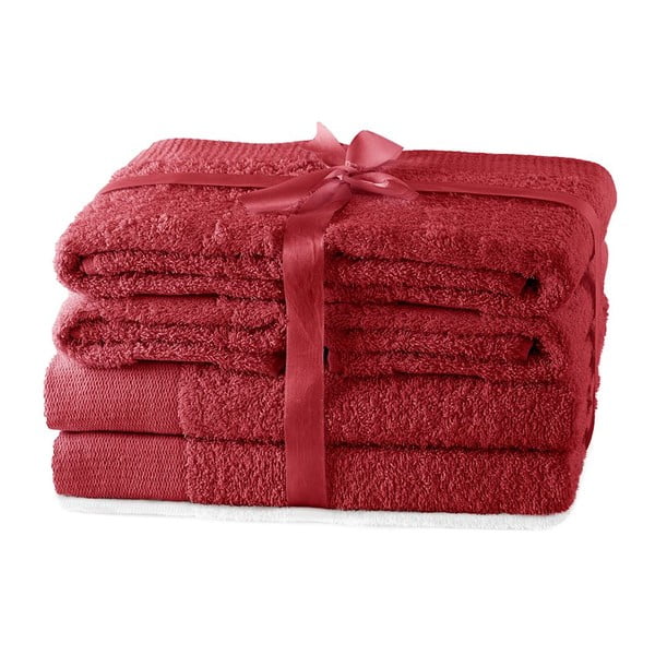 Červené froté bavlnené uteráky a osušky v súprave 6 ks Amari – Restilo