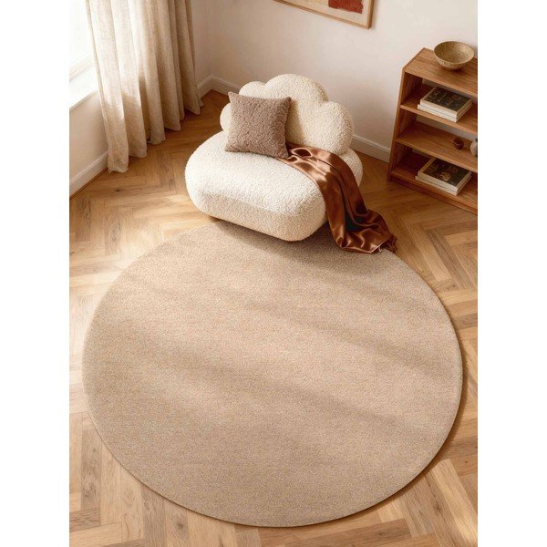 Ručne tkaný vlnený okrúhly koberec v prírodnej farbe ø 200 cm Puristic Knots – Elle Decoration-image-1