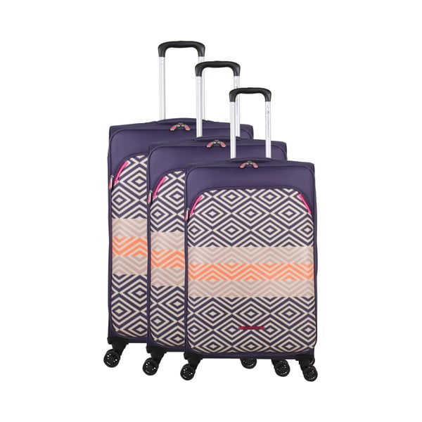 Sada 3 fialových kufrov na 4 kolieskach Lulucastagnette Peruano