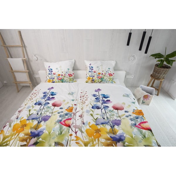Obliečky na jednolôžko z bavlneného saténu 140x200 cm Watercolour Flowers – Butter Kings-image-1