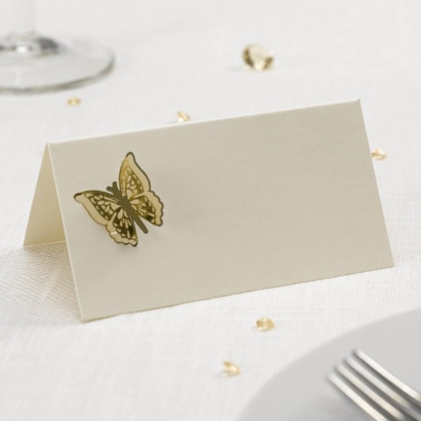 Sada 10 menoviek s 3D dekoráciou v zlatej farbe Neviti Butterfly
