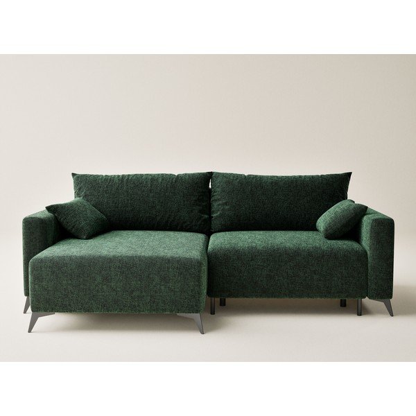 Tmavozelená ženilková rozkladacia/s úložným priestorom rohová pohovka (ľavý roh/s leňoškou) Leon – Maison de Rêve-image-2