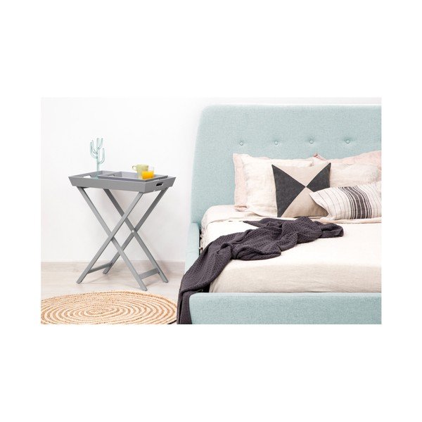 Tyrkysovomodrá dvojlôžková posteľ s drevenými nohami Vivonita Mae, 140 × 200 cm-image-3