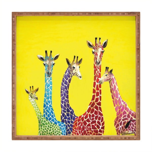 Drevený dekoratívny servírovací podnos Giraffes, 40 × 40 cm
