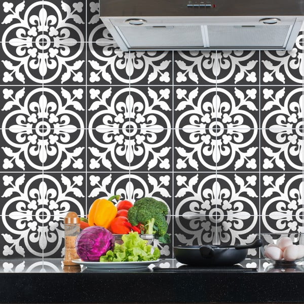 Sada 60 nástenných samolepiek Ambiance Wall Decals Classic Tiles Shade of Grey, 15 × 15 cm