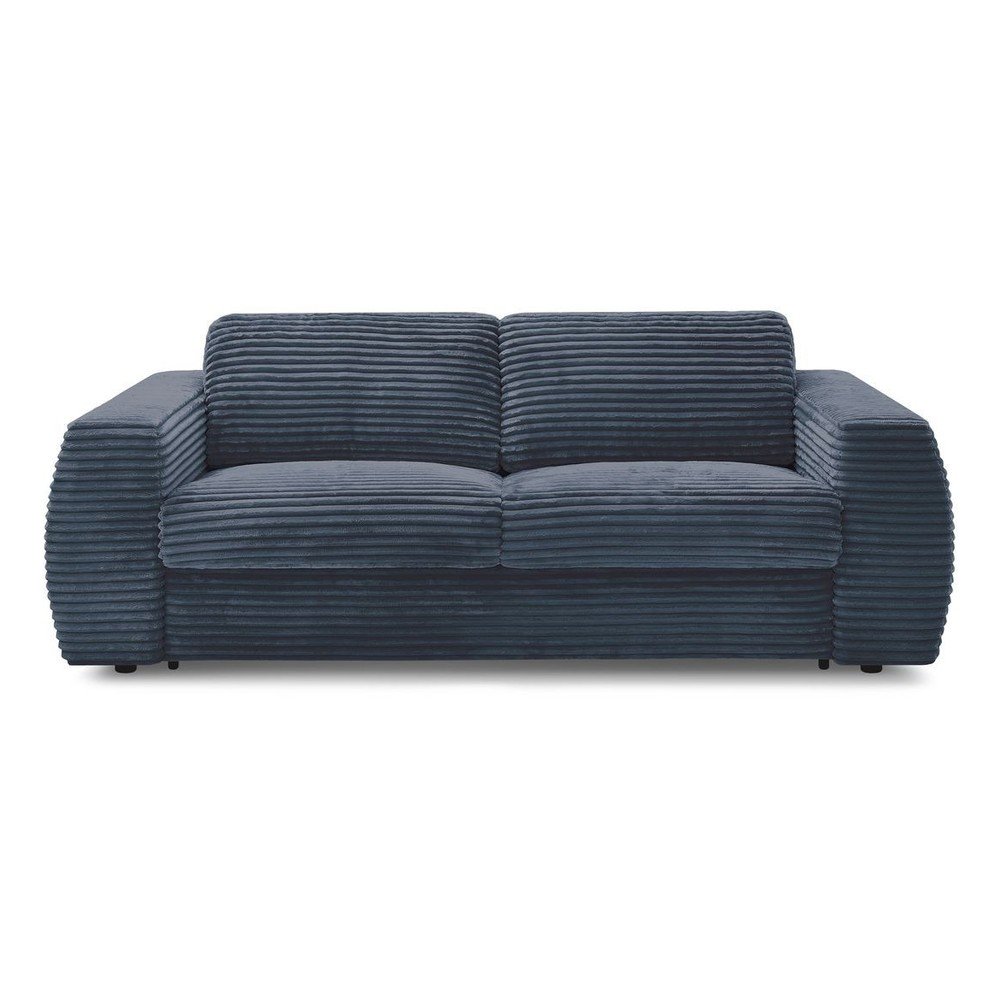 Tmavomodrá menčestrová pohovka na každodenné spanie/rozkladacia 240 cm Hugo – Bobochic Paris