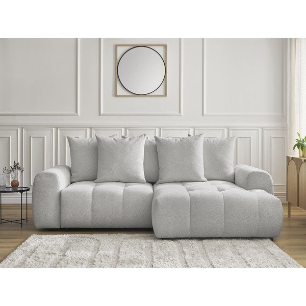 Svetlosivá ženilková rozkladacia/s úložným priestorom rohová pohovka (pravý roh/s leňoškou) Roxelane – Bobochic Paris-image-1