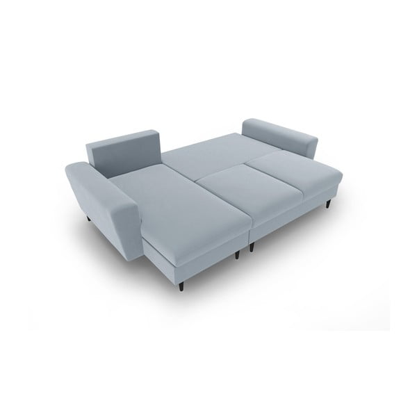 Svetlomodrá zamatová rozkladacia/s úložným priestorom rohová pohovka Kyoto – Cosmopolitan Design-image-2