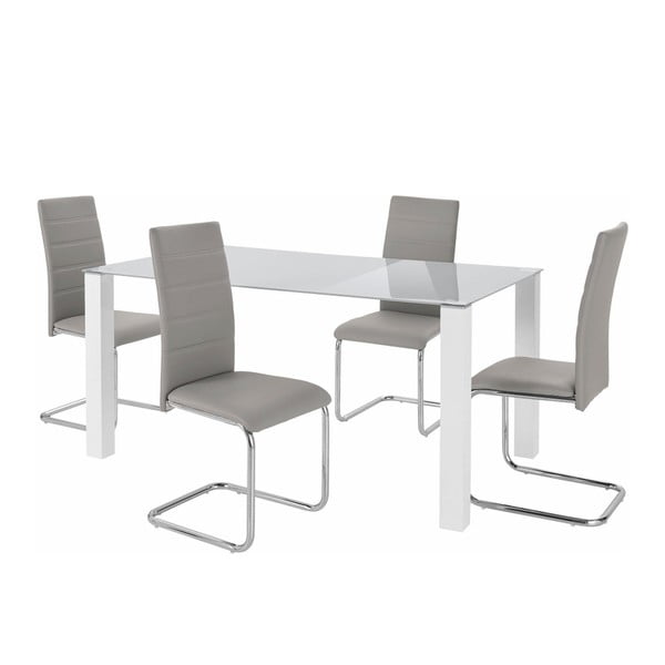 Sada stola a 4 sivých stoličiek Støraa Naral