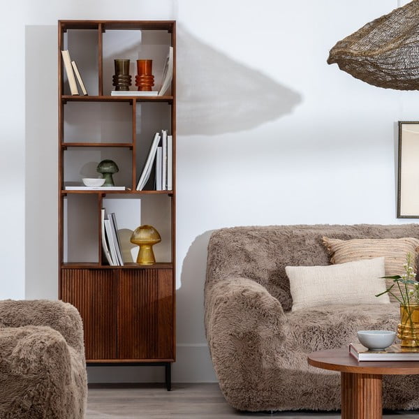 Hnedá knižnica z mangového dreva 60x190x30 cm Sagara – Ixia-image-1