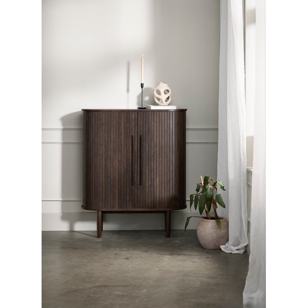 Skrinka v dekore duba s posuvnými dverami v tmavo prírodnej farbe 100x118x40 cm Meta – Unique Furniture-image-1