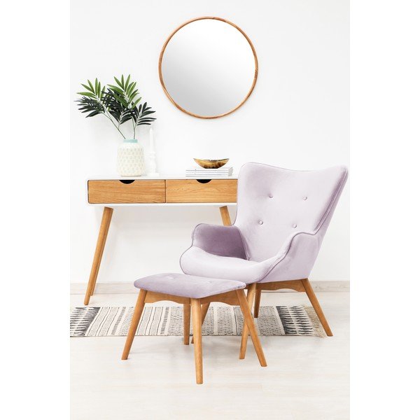 Levanduľovofialové kreslo a podnožka s podnožou v prírodnej farbe Vivonita Cora Velvet-image-1