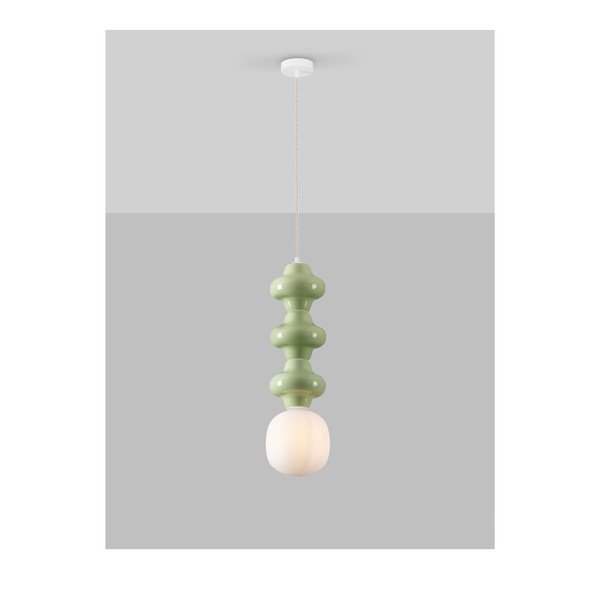 Biele/svetlozelené keramické závesné svietidlo so skleneným tienidlom ø 18 cm Clio – Nova Luce-image-4