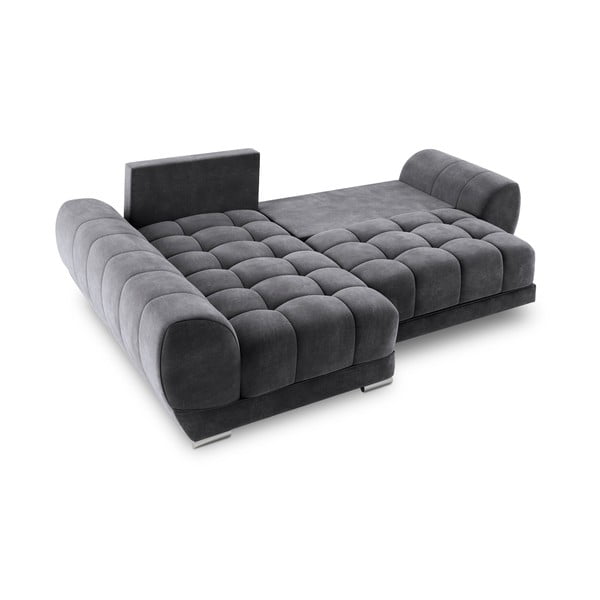 Tmavosivá rozkladacia rohová pohovka so zamatovým poťahom Windsor & Co Sofas Nuage, ľavý roh-image-3