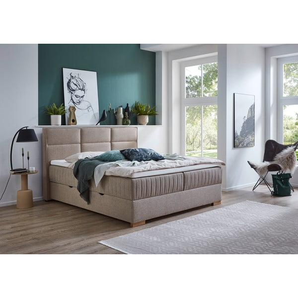 Béžová boxspring posteľ s úložným priestorom 160x200 cm Tambo – Meise Möbel-image-1