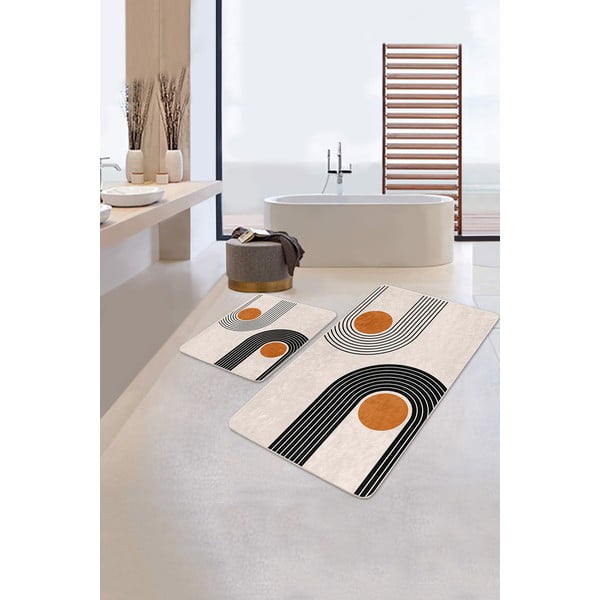 Béžové zamatové kúpeľňové predložky v súprave 2 ks 60x100 cm Dot Arch – Mila Home-image-2