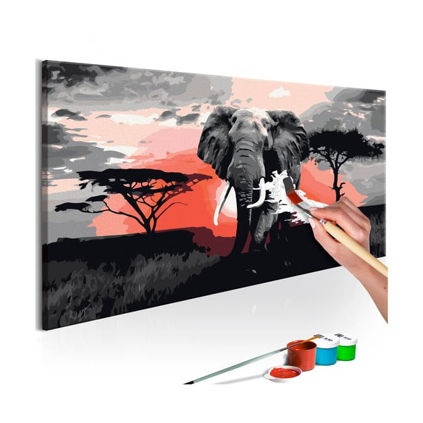 DIY set na tvorbu vlastného obrazu na plátne Artgeist Elephant, 80 × 40 cm