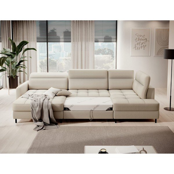 Béžová zamatová rozkladacia/s úložným priestorom rohová pohovka (pravý roh/do tvaru "U") Berrto – ELTAP-image-4