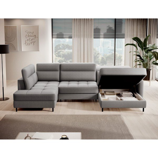 Svetlosivá zamatová rozkladacia/s úložným priestorom rohová pohovka (ľavý roh/do tvaru "U") Berrto – ELTAP-image-3