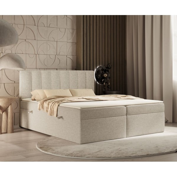 Béžová boxspring posteľ s úložným priestorom 160x200 cm Novento – Maison de Rêve-image-4