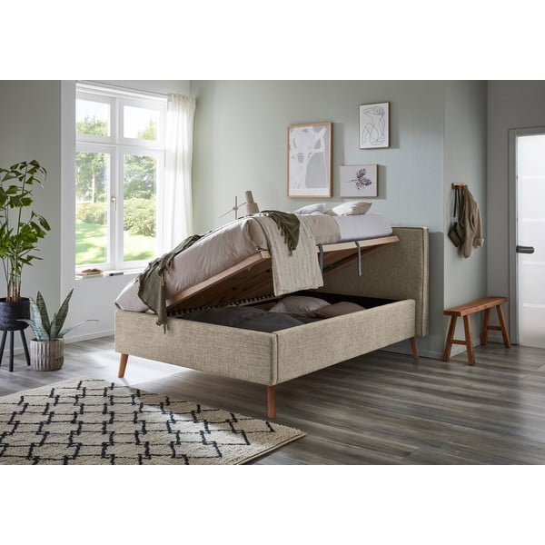 Béžová čalúnená dvojlôžková posteľ s úložným priestorom s roštom 140x200 cm Riva – Meise Möbel-image-3