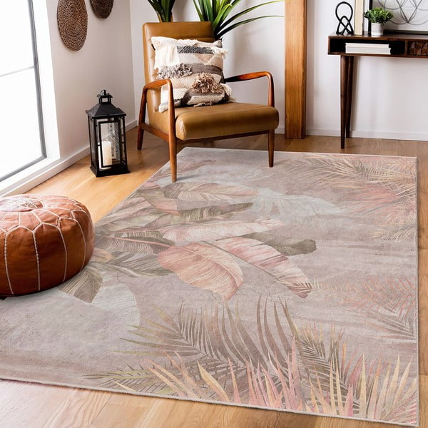 Béžový prateľný koberec 120x180 cm Dusty Leaves – Mila Home-image-1