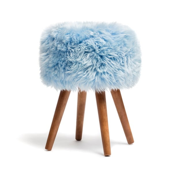 Stolička s modrým sedákom z ovčej kožušiny Royal Dream, ⌀ 30 cm