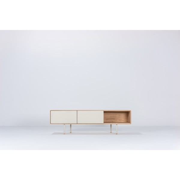 TV stolík z dubového dreva v bielo-prírodnej farbe 160x48 cm Fina – Gazzda-image-3