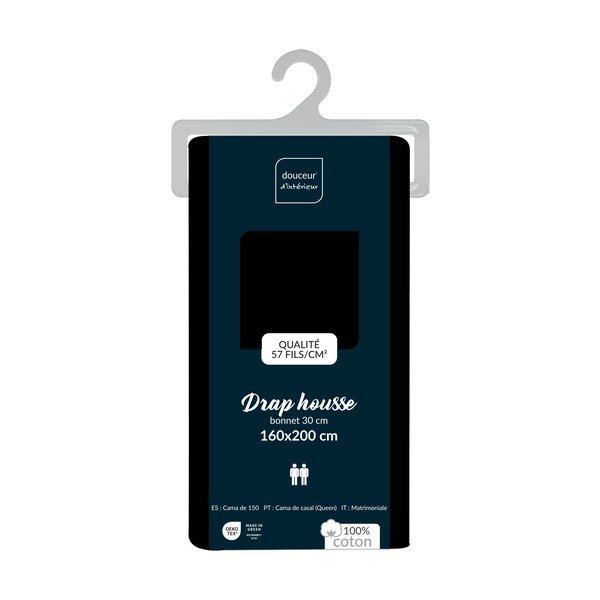 Čierna napínacia bavlnená plachta 160x200 cm Lina – douceur d'intérieur-image-2