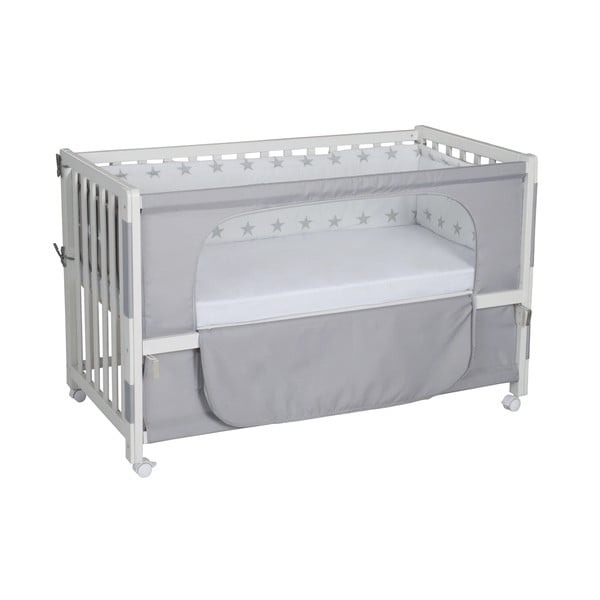 Biela postieľka na kolieskach s baldachýnom 60x120 cm Little stars – Roba-image-2