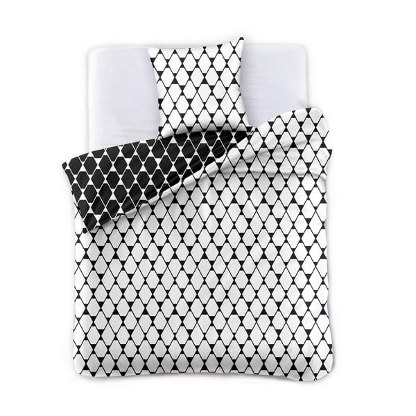 Čierno-biele obojstranné obliečky na dvojlôžko z mikrovlákna DecoKing Hypnosis Rhombuses, 230 x 220 cm