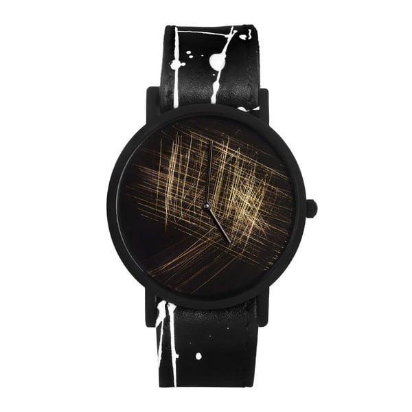 Unisex hodinky s čierno-bielym remienkom South Lane Stockholm Avant Gold Scratch