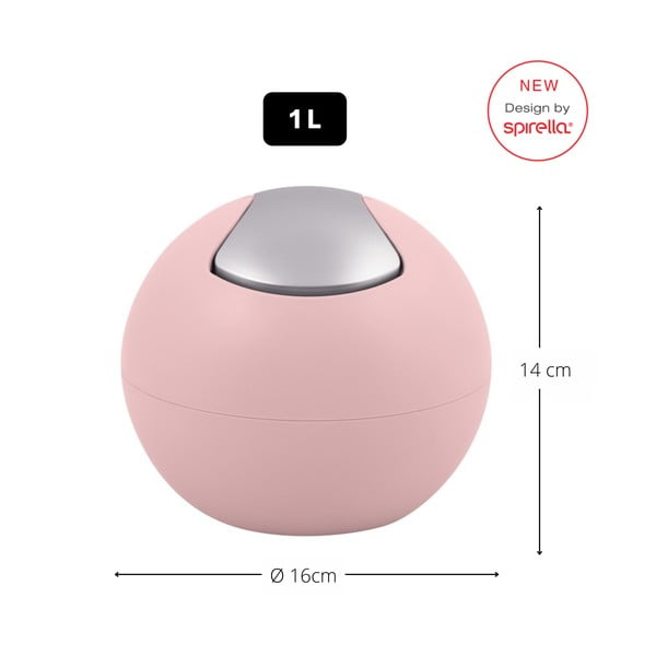 Ružový plastový odpadkový kôš 1 l Bowl Matt – Spirella-image-1