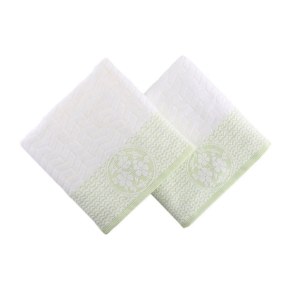 Sada 2 bielo-zelených uterákov z bavlny Armada, 90 × 50 cm