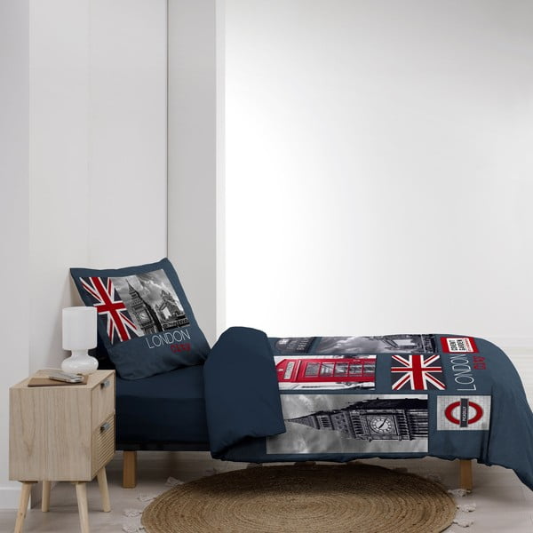 Tmavomodré bavlnené obliečky na jednolôžko 140x200 cm City London – douceur d'intérieur-image-4