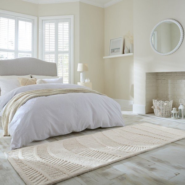 Biely ručne tkaný behúň s prímesou vlny 80x230 cm Sculptured Wave – Flair Rugs-image-1