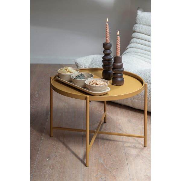 Okrovožltý kovový okrúhly konferenčný stolík ø 50 cm Meseta  – Leitmotiv-image-1