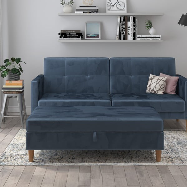 Modrá zamatová podnožka Lilly – Støraa-image-1